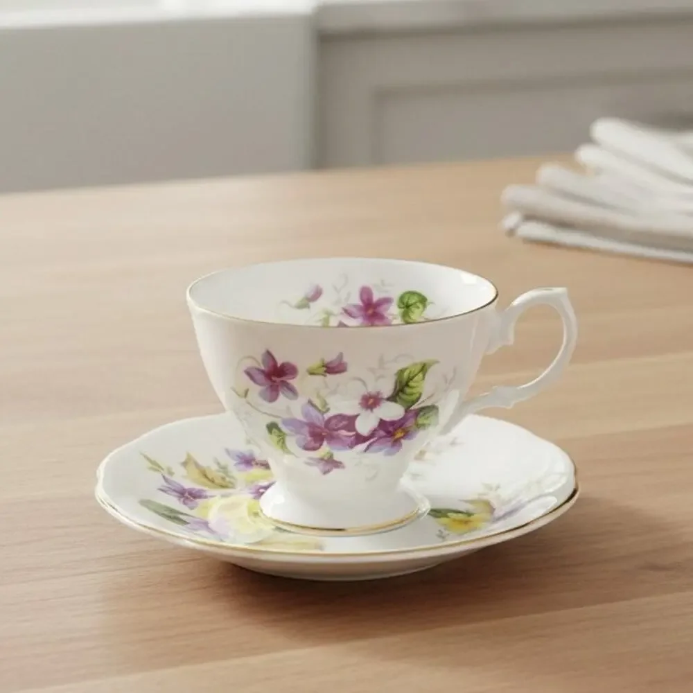 Vintage Royal Albert Primulette Teacup Saucer Primrose Violets Cottagecore